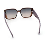 Womens Rectangle Designer Diamond Pleat Embossed Arm Plastic Fashion Sunglasses