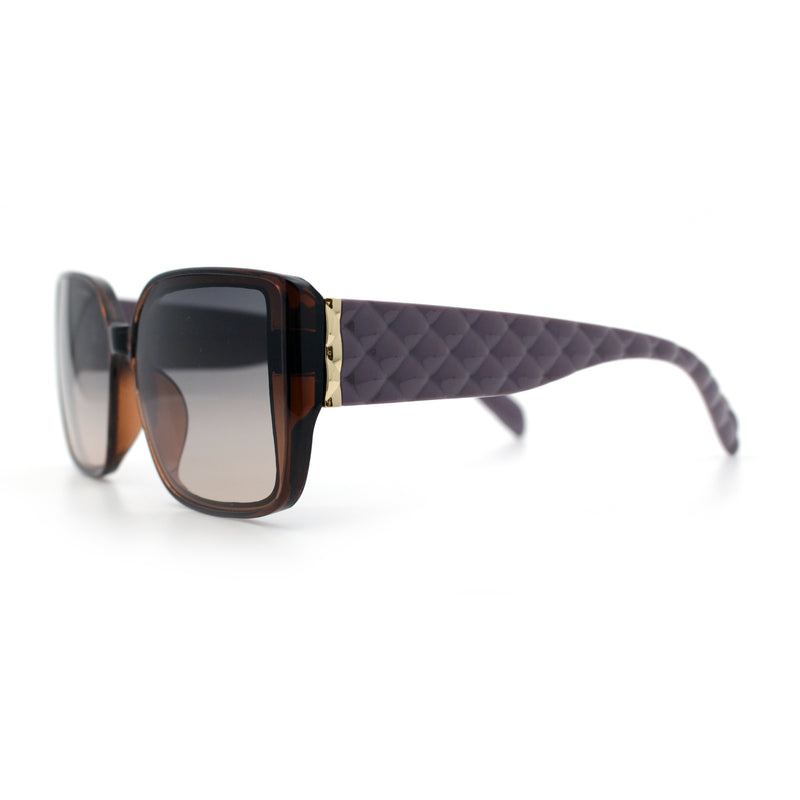 Womens Rectangle Designer Diamond Pleat Embossed Arm Plastic Fashion Sunglasses