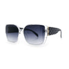 Womens Rectangle Designer Diamond Pleat Embossed Arm Plastic Fashion Sunglasses