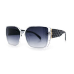 Womens Rectangle Designer Diamond Pleat Embossed Arm Plastic Fashion Sunglasses