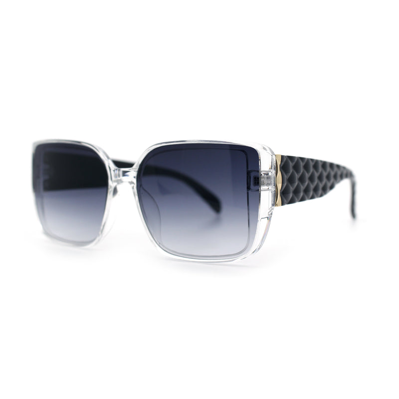Womens Rectangle Designer Diamond Pleat Embossed Arm Plastic Fashion Sunglasses