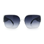 Womens Rectangle Designer Diamond Pleat Embossed Arm Plastic Fashion Sunglasses