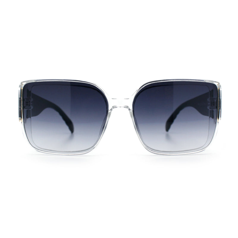 Womens Rectangle Designer Diamond Pleat Embossed Arm Plastic Fashion Sunglasses