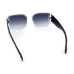 Womens Rectangle Designer Diamond Pleat Embossed Arm Plastic Fashion Sunglasses