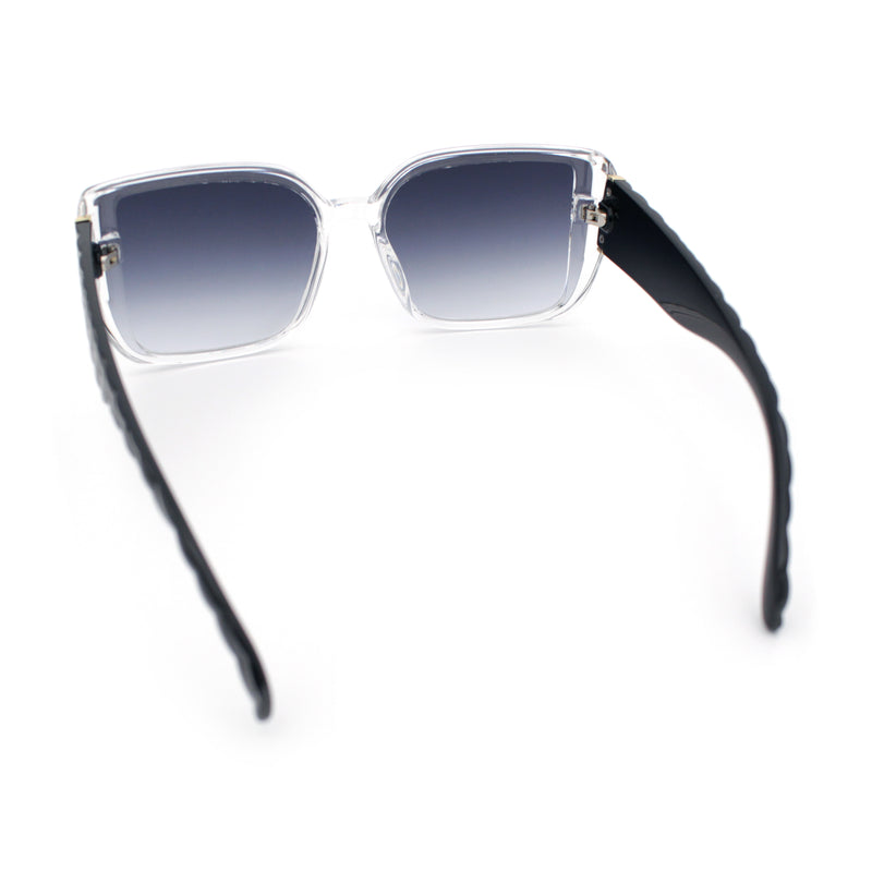 Womens Rectangle Designer Diamond Pleat Embossed Arm Plastic Fashion Sunglasses