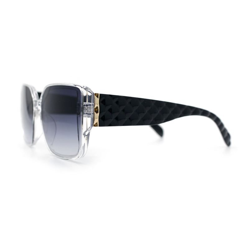 Womens Rectangle Designer Diamond Pleat Embossed Arm Plastic Fashion Sunglasses