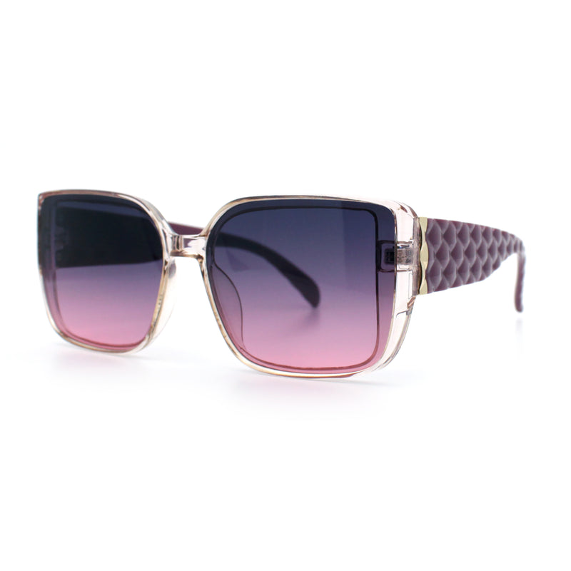 Womens Rectangle Designer Diamond Pleat Embossed Arm Plastic Fashion Sunglasses