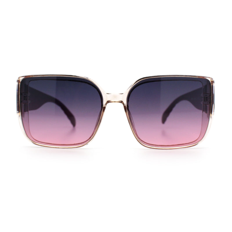 Womens Rectangle Designer Diamond Pleat Embossed Arm Plastic Fashion Sunglasses