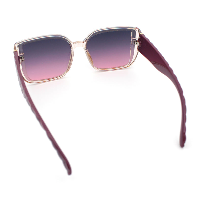 Womens Rectangle Designer Diamond Pleat Embossed Arm Plastic Fashion Sunglasses