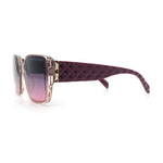 Womens Rectangle Designer Diamond Pleat Embossed Arm Plastic Fashion Sunglasses