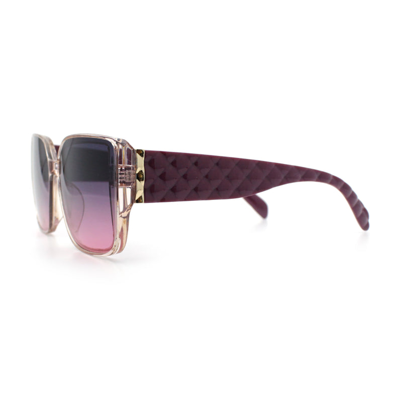 Womens Rectangle Designer Diamond Pleat Embossed Arm Plastic Fashion Sunglasses