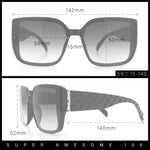 Womens Rectangle Designer Diamond Pleat Embossed Arm Plastic Fashion Sunglasses