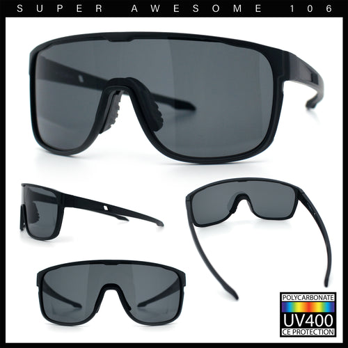 Classic Oversized Mens Shield Sport Plastic Minimal Color Mirror Lens Sunglasses