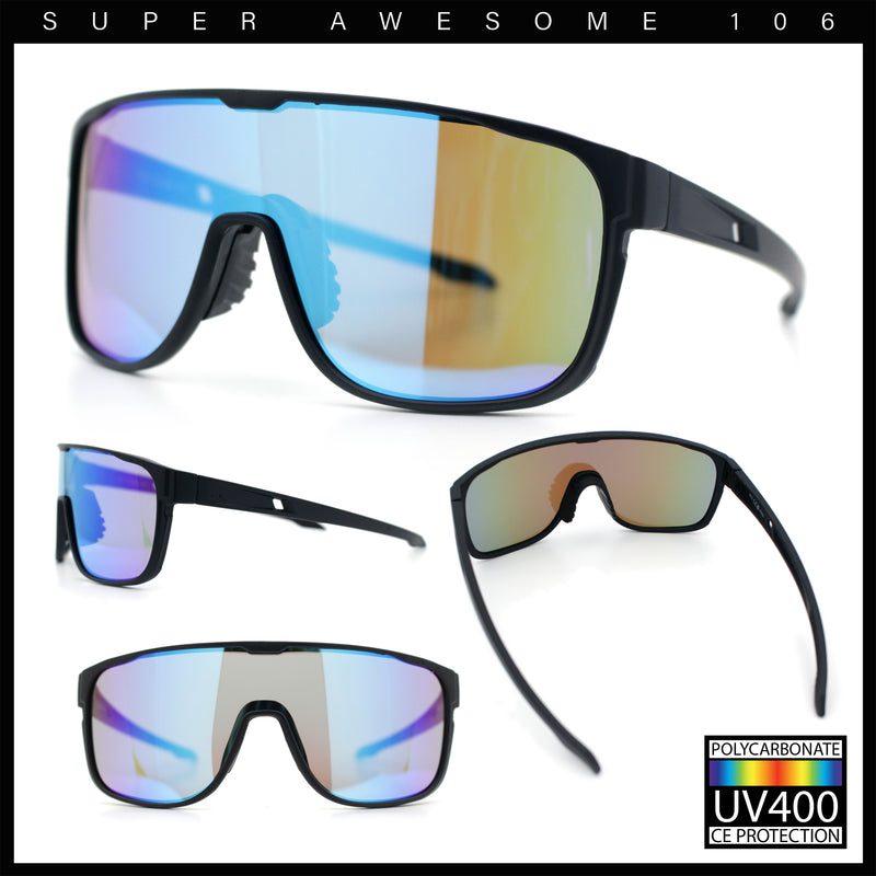 Classic Oversized Mens Shield Sport Plastic Minimal Color Mirror Lens Sunglasses
