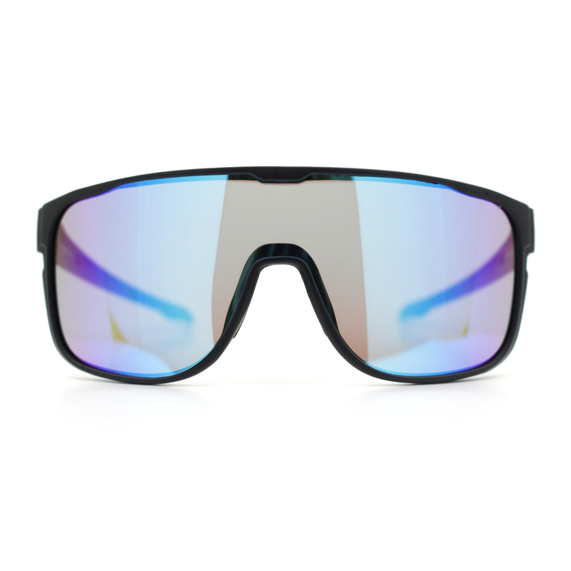 Classic Oversized Mens Shield Sport Plastic Minimal Color Mirror Lens Sunglasses