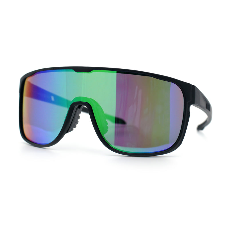 Classic Oversized Mens Shield Sport Plastic Minimal Color Mirror Lens Sunglasses