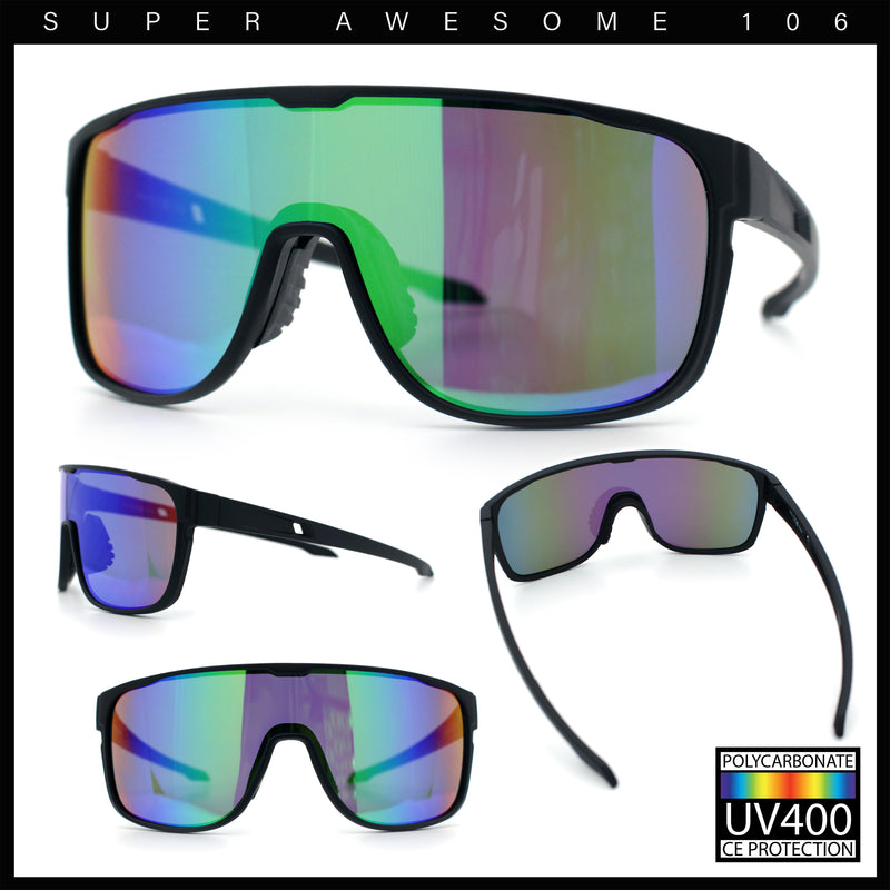 Classic Oversized Mens Shield Sport Plastic Minimal Color Mirror Lens Sunglasses