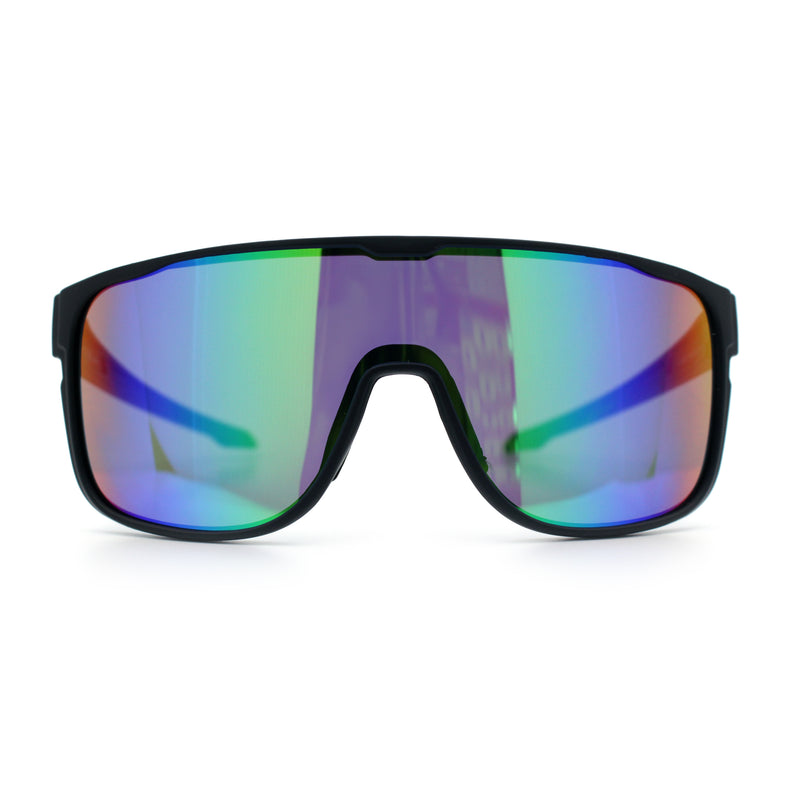 Classic Oversized Mens Shield Sport Plastic Minimal Color Mirror Lens Sunglasses