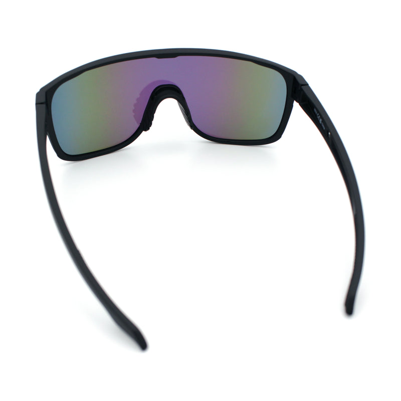 Classic Oversized Mens Shield Sport Plastic Minimal Color Mirror Lens Sunglasses