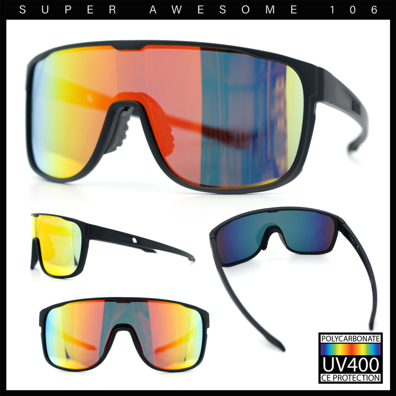 Classic Oversized Mens Shield Sport Plastic Minimal Color Mirror Lens Sunglasses