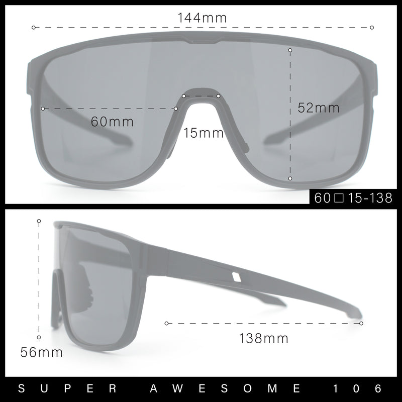 Classic Oversized Mens Shield Sport Plastic Minimal Color Mirror Lens Sunglasses
