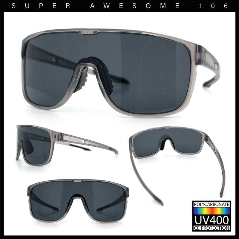 Classic Oversized Mens Shield Sport Plastic Minimal Color Mirror Lens Sunglasses