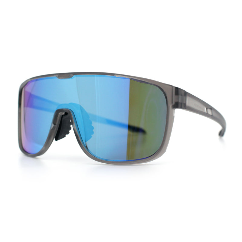 Classic Oversized Mens Shield Sport Plastic Minimal Color Mirror Lens Sunglasses