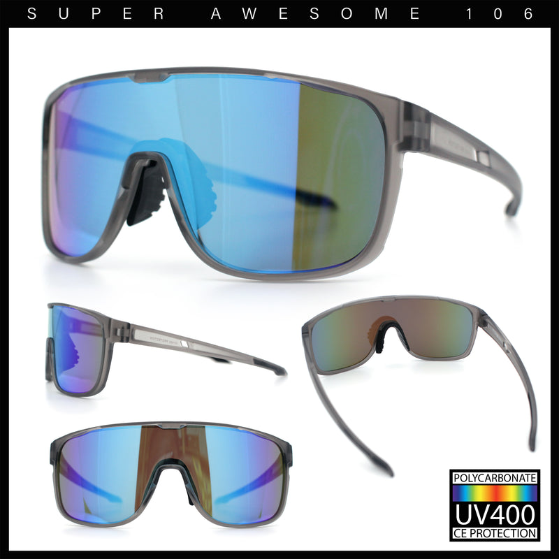 Classic Oversized Mens Shield Sport Plastic Minimal Color Mirror Lens Sunglasses
