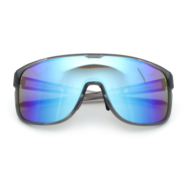 Classic Oversized Mens Shield Sport Plastic Minimal Color Mirror Lens Sunglasses