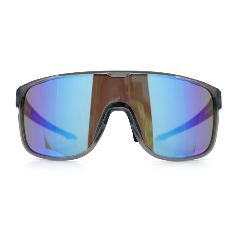 Classic Oversized Mens Shield Sport Plastic Minimal Color Mirror Lens Sunglasses