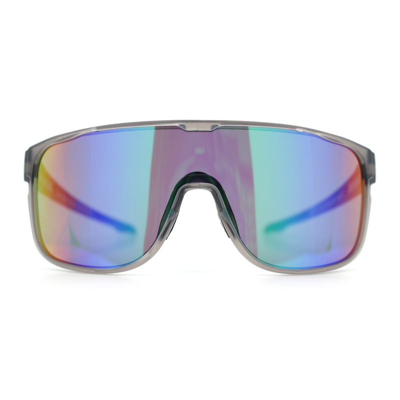 Classic Oversized Mens Shield Sport Plastic Minimal Color Mirror Lens Sunglasses