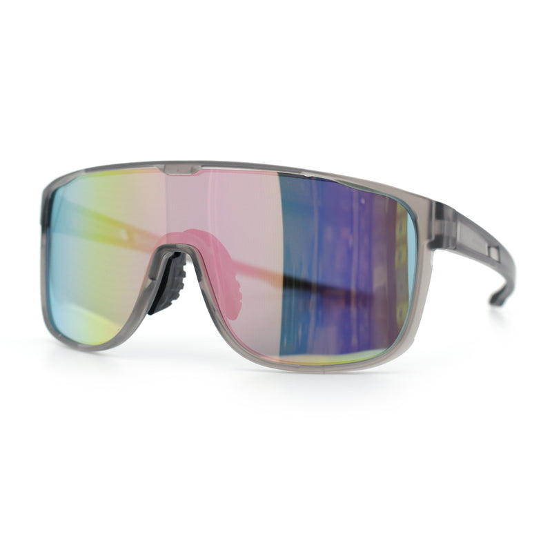 Classic Oversized Mens Shield Sport Plastic Minimal Color Mirror Lens Sunglasses