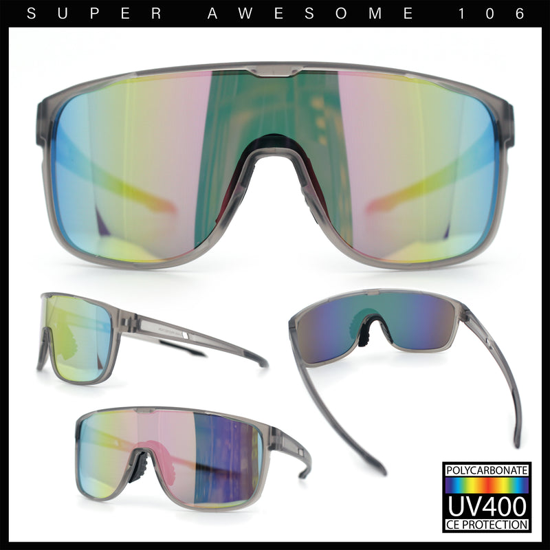 Classic Oversized Mens Shield Sport Plastic Minimal Color Mirror Lens Sunglasses