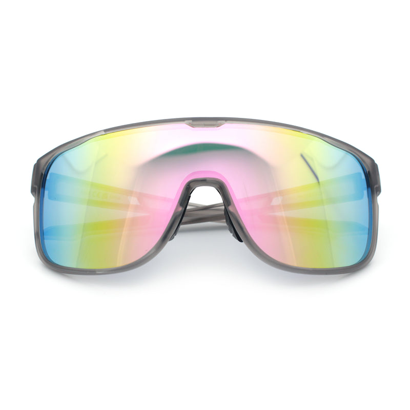 Classic Oversized Mens Shield Sport Plastic Minimal Color Mirror Lens Sunglasses