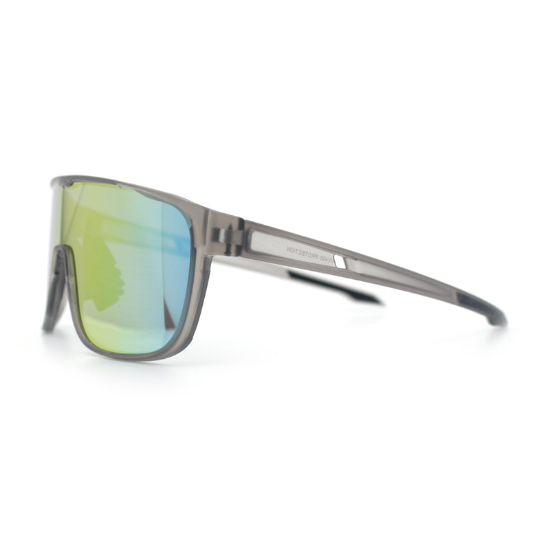 Classic Oversized Mens Shield Sport Plastic Minimal Color Mirror Lens Sunglasses