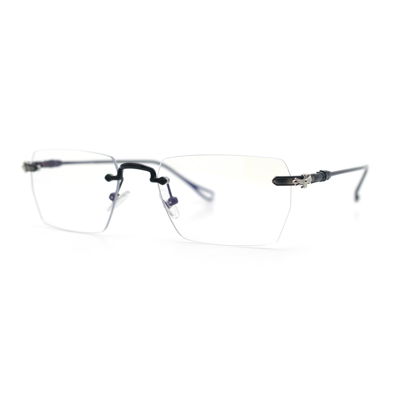 Rimless Rectangle Celtic Cross Luxury Fashion Blue Light Filter Clear Lens Eyeglasses