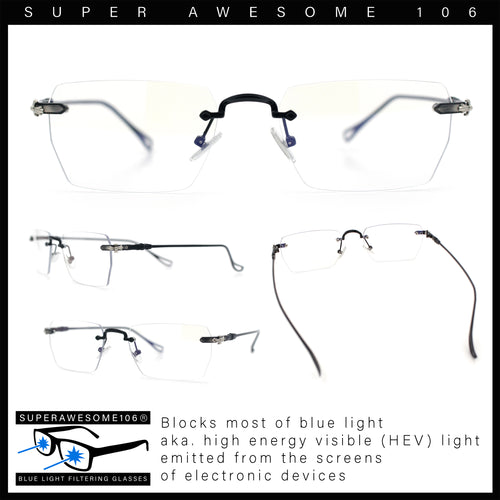 Rimless Rectangle Celtic Cross Luxury Fashion Blue Light Filter Clear Lens Eyeglasses