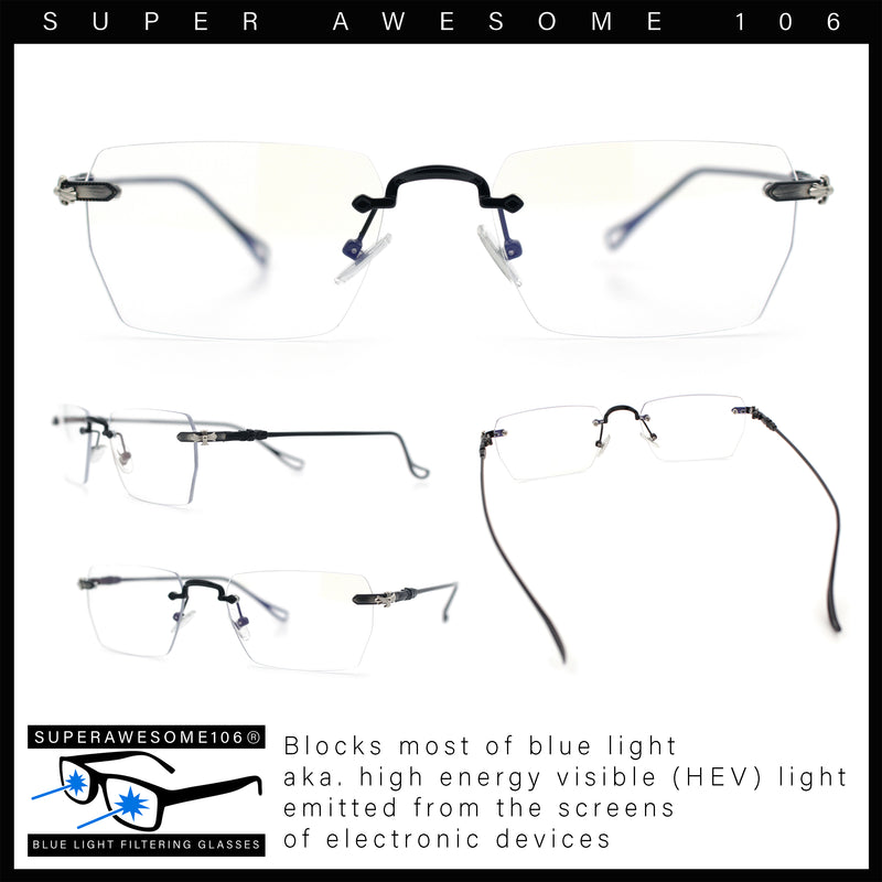 Rimless Rectangle Celtic Cross Luxury Fashion Blue Light Filter Clear Lens Eyeglasses