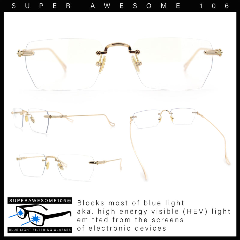 Rimless Rectangle Celtic Cross Luxury Fashion Blue Light Filter Clear Lens Eyeglasses