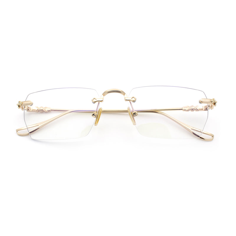 Rimless Rectangle Celtic Cross Luxury Fashion Blue Light Filter Clear Lens Eyeglasses