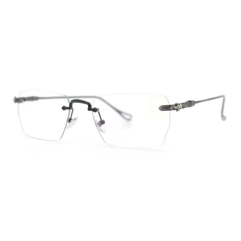 Rimless Rectangle Celtic Cross Luxury Fashion Blue Light Filter Clear Lens Eyeglasses