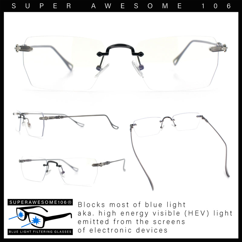 Rimless Rectangle Celtic Cross Luxury Fashion Blue Light Filter Clear Lens Eyeglasses