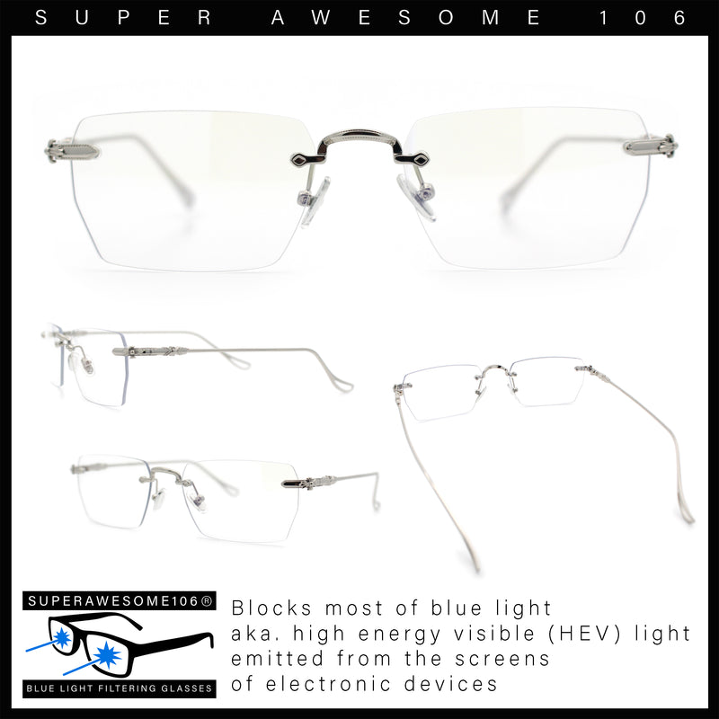 Rimless Rectangle Celtic Cross Luxury Fashion Blue Light Filter Clear Lens Eyeglasses