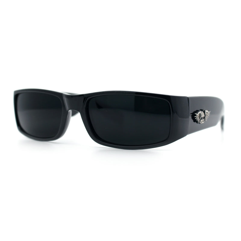 Mens Winged Skull Emblem Mad Dog Narrow Rectangle Hardcore Manly Sunglasses