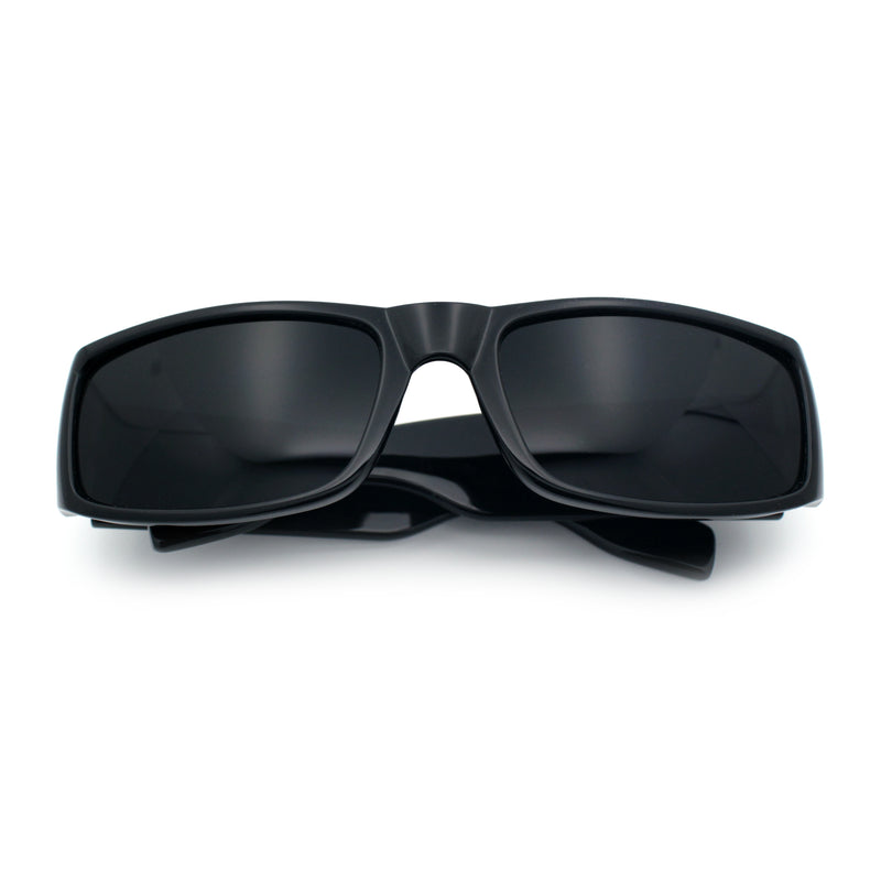 Mens Winged Skull Emblem Mad Dog Narrow Rectangle Hardcore Manly Sunglasses