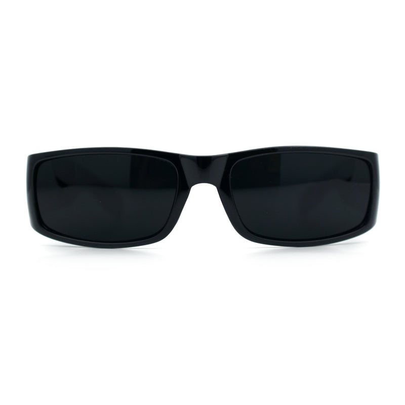 Mens Winged Skull Emblem Mad Dog Narrow Rectangle Hardcore Manly Sunglasses