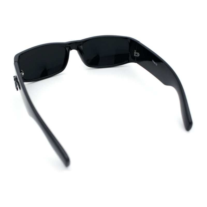 Mens Winged Skull Emblem Mad Dog Narrow Rectangle Hardcore Manly Sunglasses