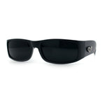 Mens Winged Skull Emblem Mad Dog Narrow Rectangle Hardcore Manly Sunglasses