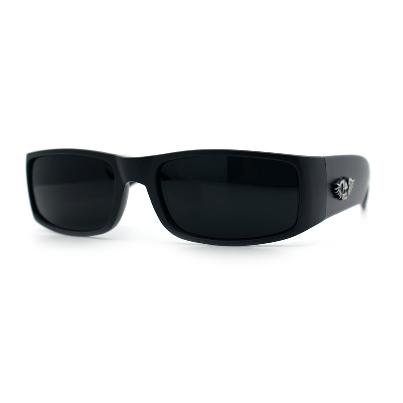 Mens Winged Skull Emblem Mad Dog Narrow Rectangle Hardcore Manly Sunglasses