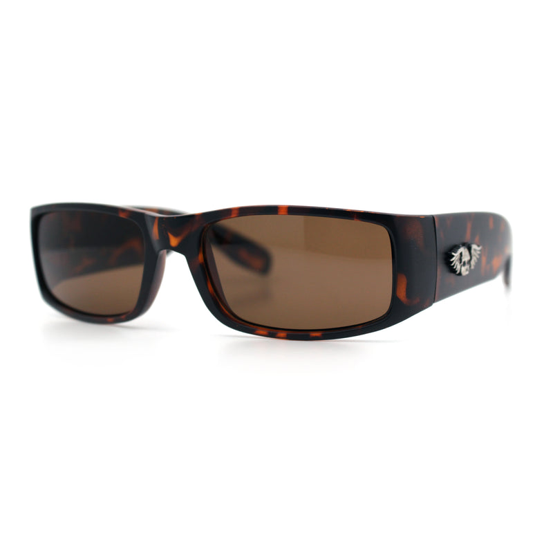 Mens Winged Skull Emblem Mad Dog Narrow Rectangle Hardcore Manly Sunglasses